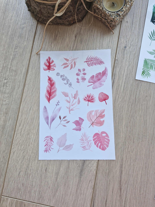 3 Parça 55 Adet Şeffaf Yaprak Sticker Seti Bullet Journal Scrapbook Şeffaf Sticker Mavi Yeşil Pembe