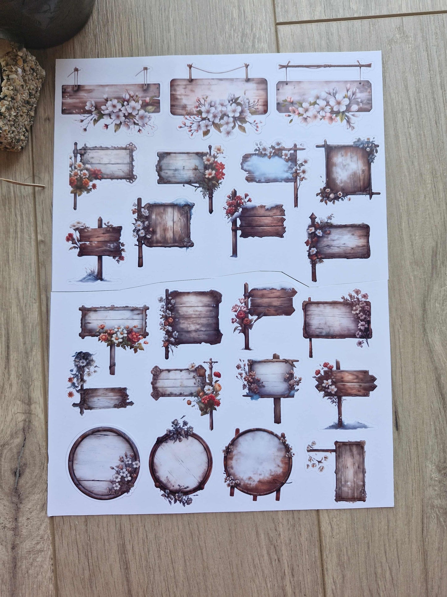 2 Sayfa 23 Adet Çiçekli Tabela Sticker Seti Ahlap Çiçekli Tabela Sticker Vintage Sticker