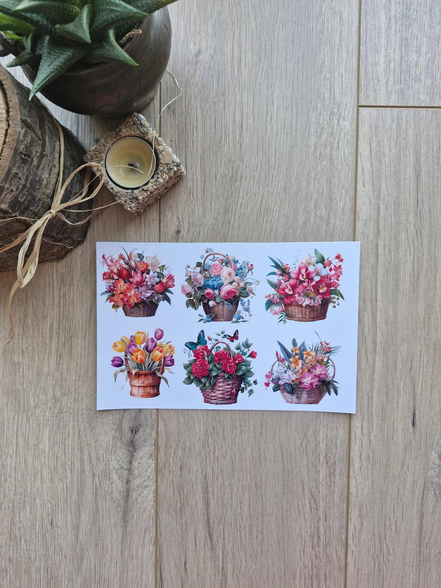2 Sayfa 12 Adet Çiçek Sepeti Sticker Seti Çiçek Gül Ayçiçeği Lale Sepet Sticker Vintage Sticker