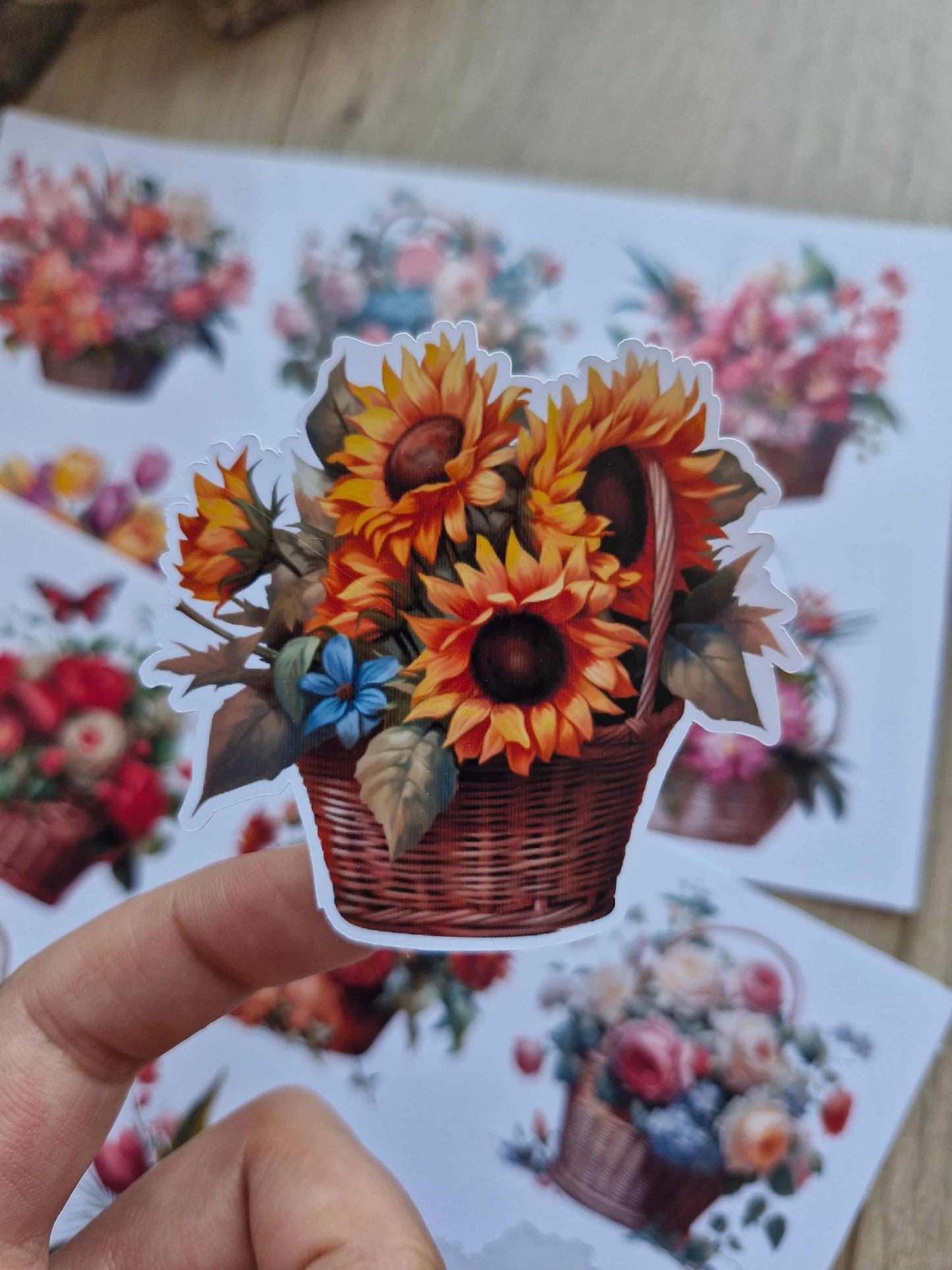 2 Sayfa 12 Adet Çiçek Sepeti Sticker Seti Çiçek Gül Ayçiçeği Lale Sepet Sticker Vintage Sticker