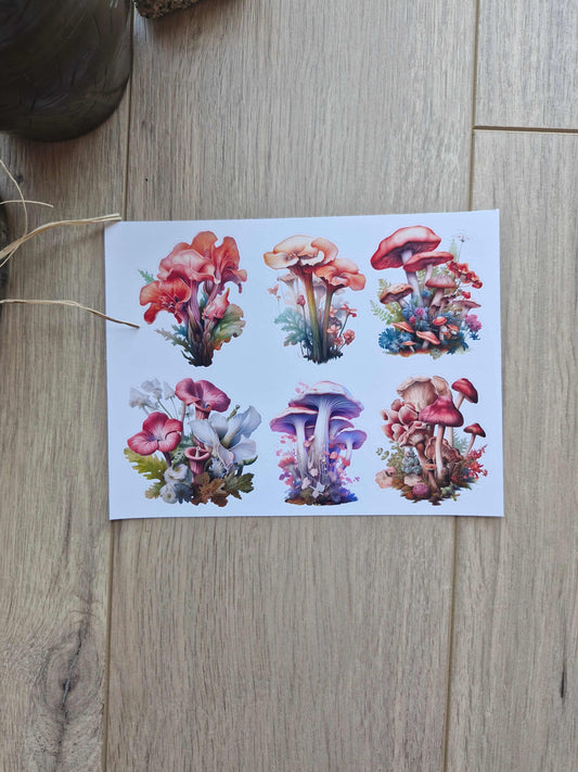 2 Sayfa 12 Adet Mantar Temalı Sticker Seti Çiçek Renkli Mantar Sticker Vintage Sticker