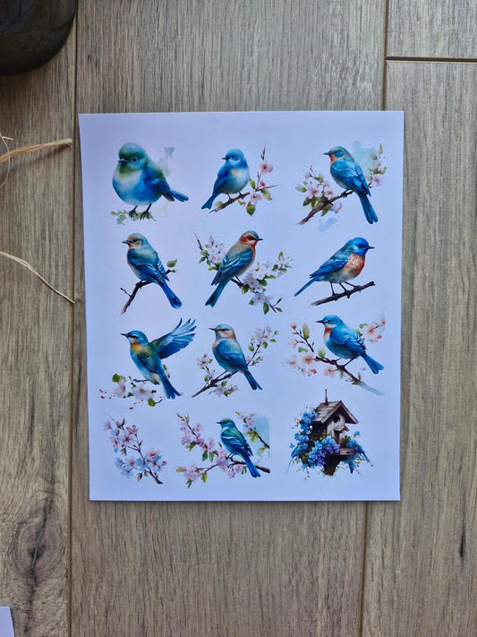 2 Sayfa 20 Adet Kuş Sticker Seti Mavi Sakura Kuş Sticker Vintage Sticker