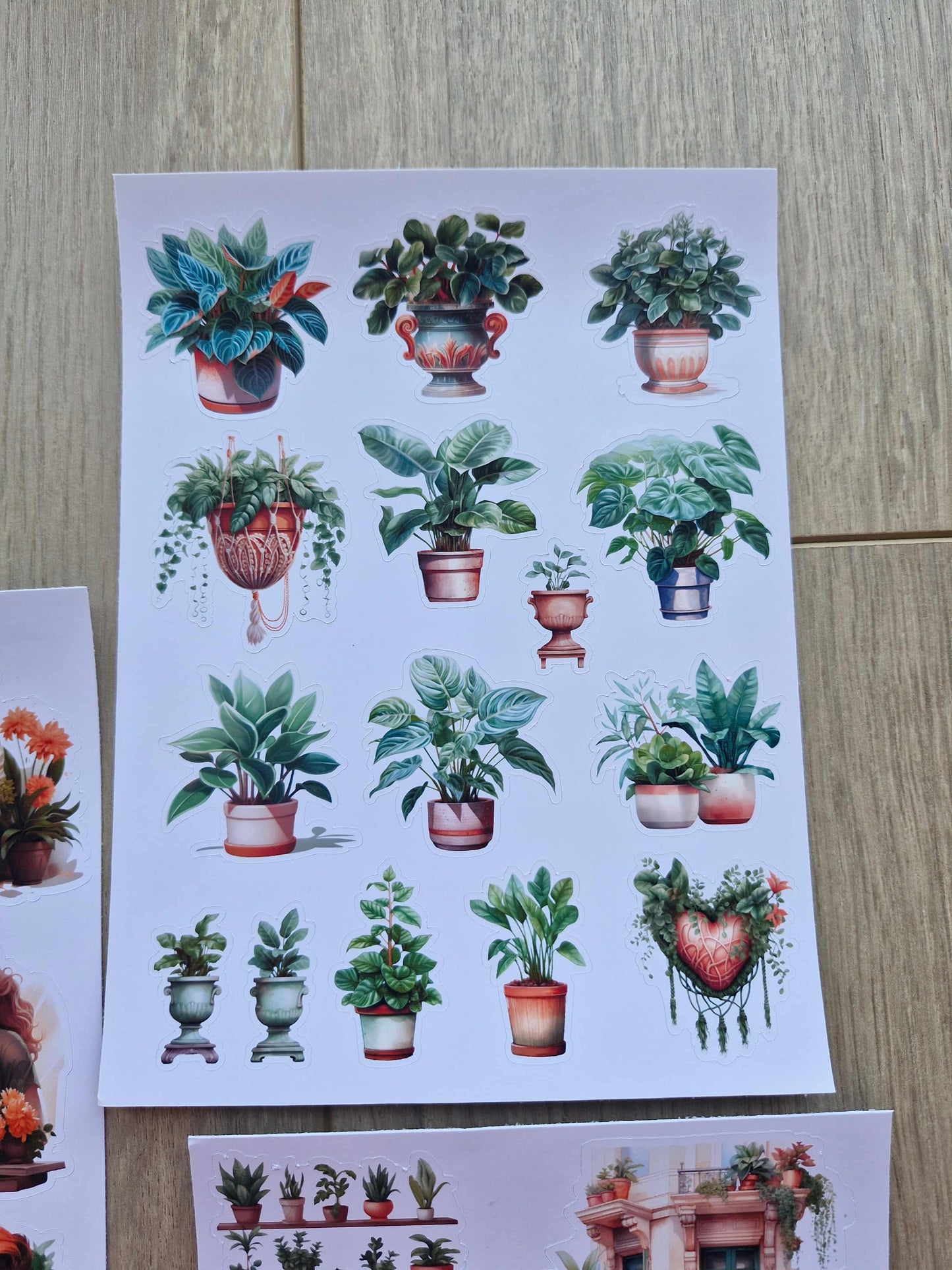 6 Parça 37 Adet Saksı Kız Sticker Seti Bitki Penecere Saksı Kız Sticker Yeşil Turuncu