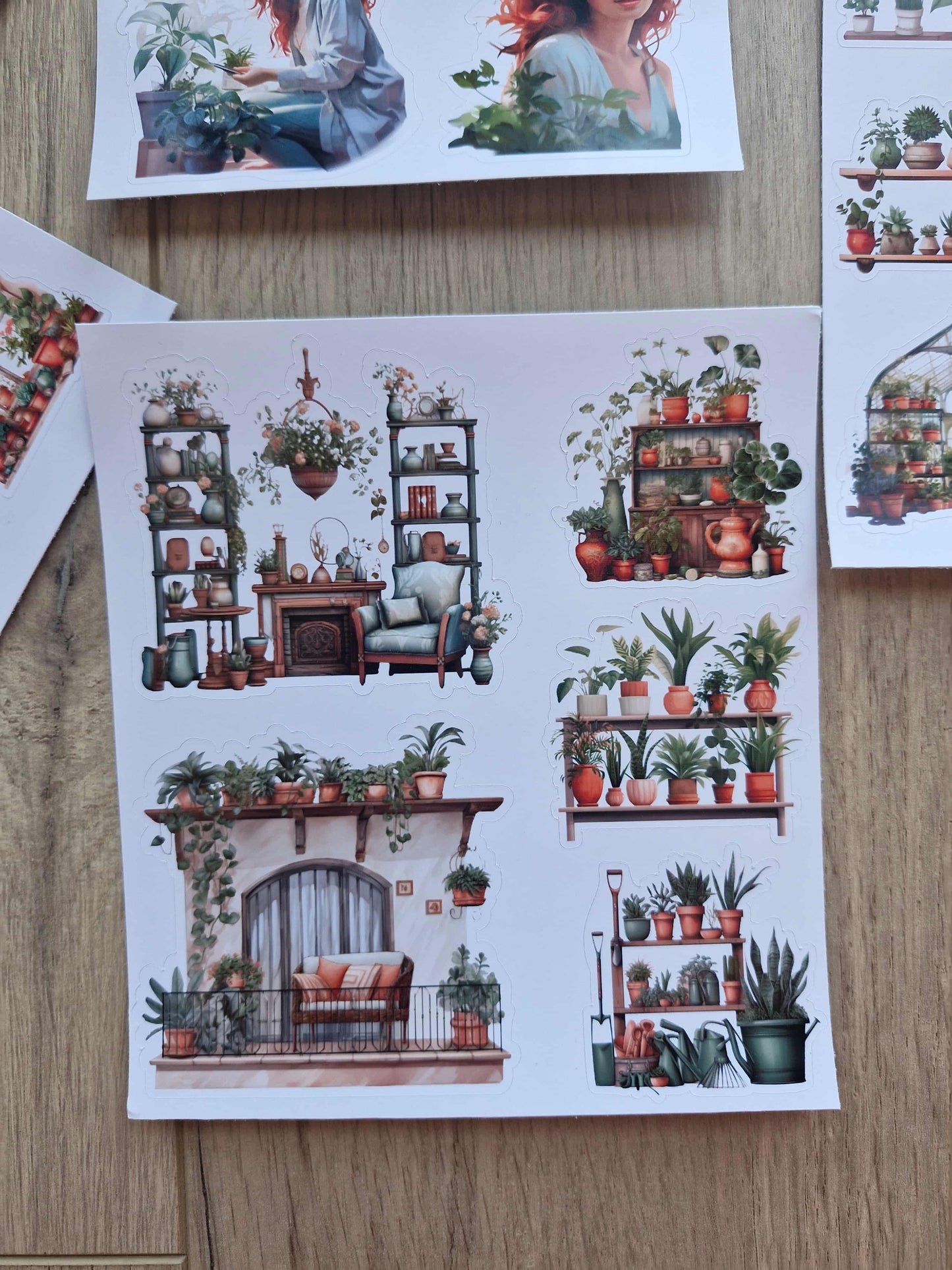 6 Parça 37 Adet Saksı Kız Sticker Seti Bitki Penecere Saksı Kız Sticker Yeşil Turuncu