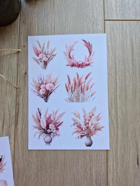 2 Sayfa 12 Adet Pembe Pampas Sticker Pembe Sarı Pampas Çiçek Sticker Vintage Sticker