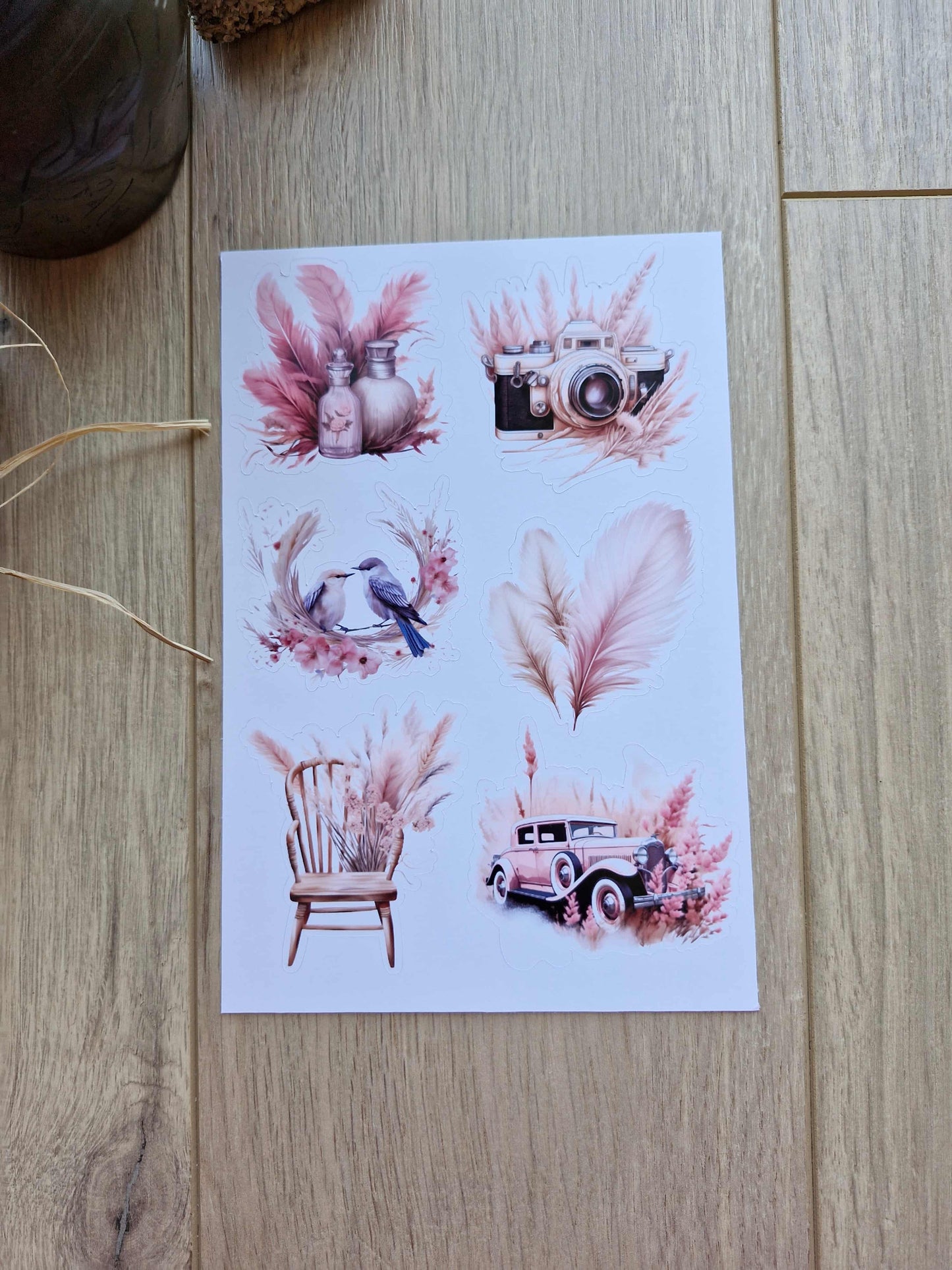 2 Sayfa 12 Adet Pembe Pampas Sticker Pembe Sarı Pampas Çiçek Sticker Vintage Sticker