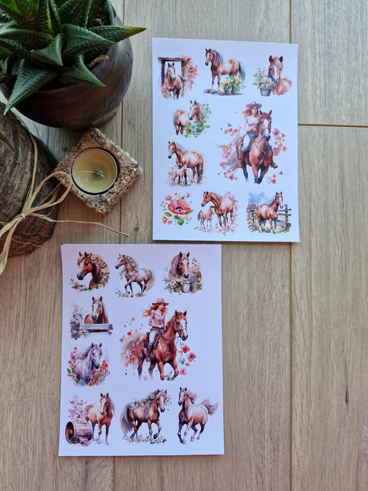 2 Sayfa 18 Adet At Sticker Çiçek Kovboy Kız Sticker Vintage Sticker