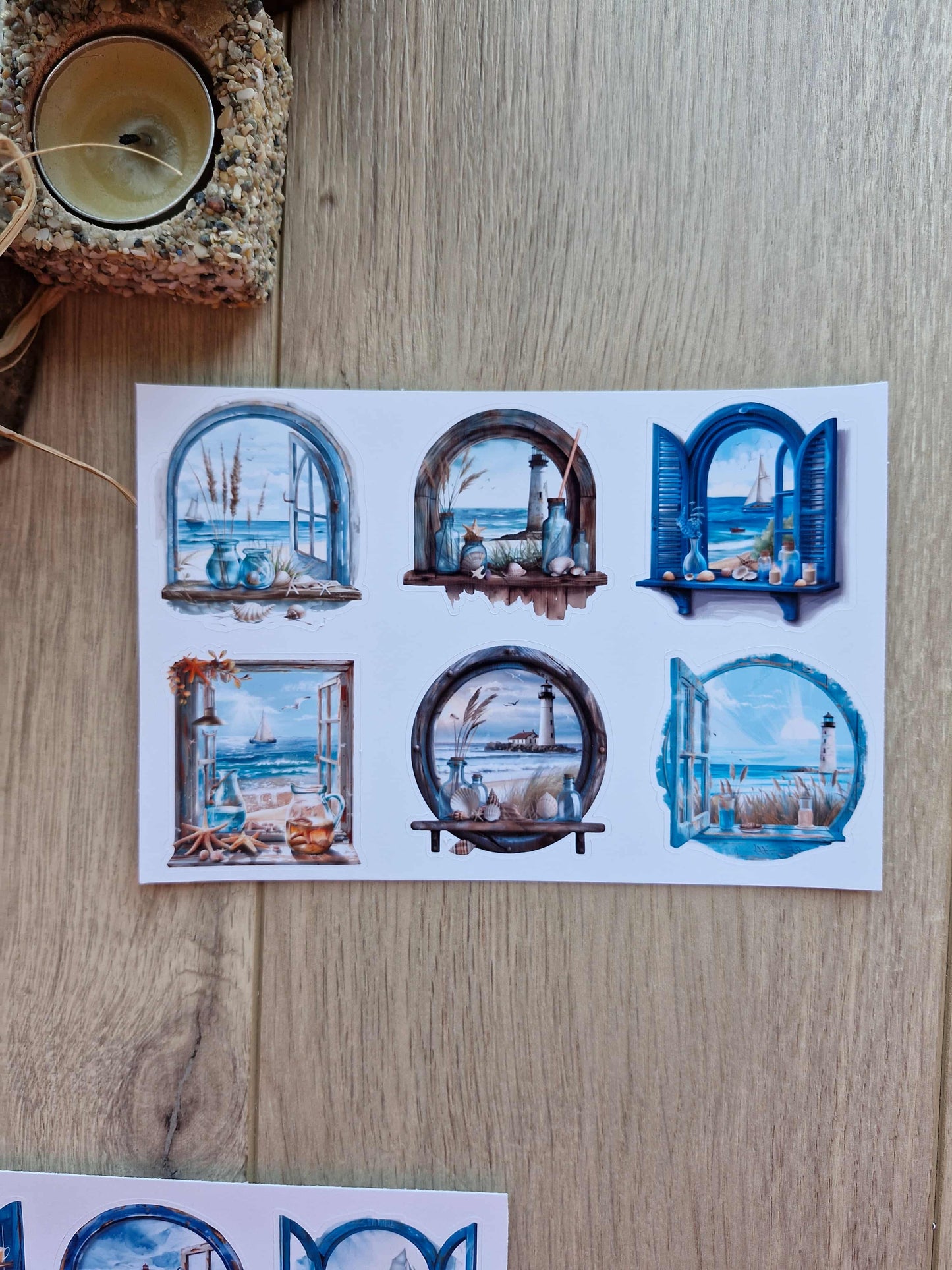 2 Sayfa 15 Adet Pencere Sticker Deniz Mavi Manzara Vintage Sticker