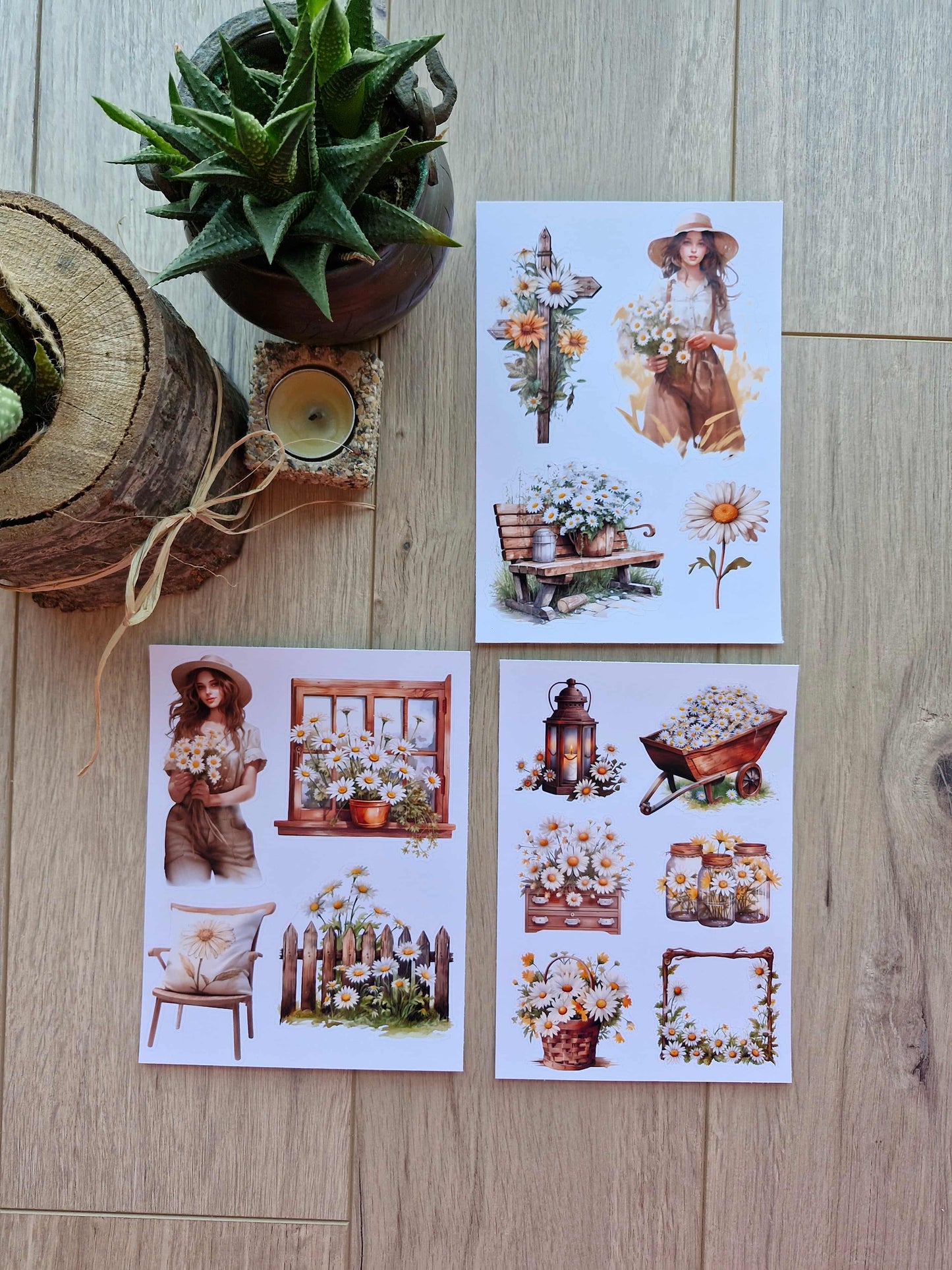 14 Adet Papatya Sticker Seti Bullet Journal Laptop Termos Scrapbook Papatya Kız Country