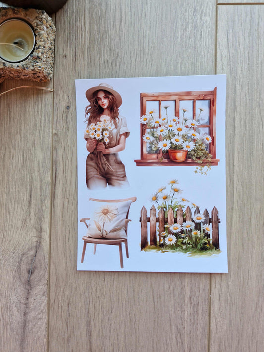 14 Adet Papatya Sticker Seti Bullet Journal Laptop Termos Scrapbook Papatya Kız Country