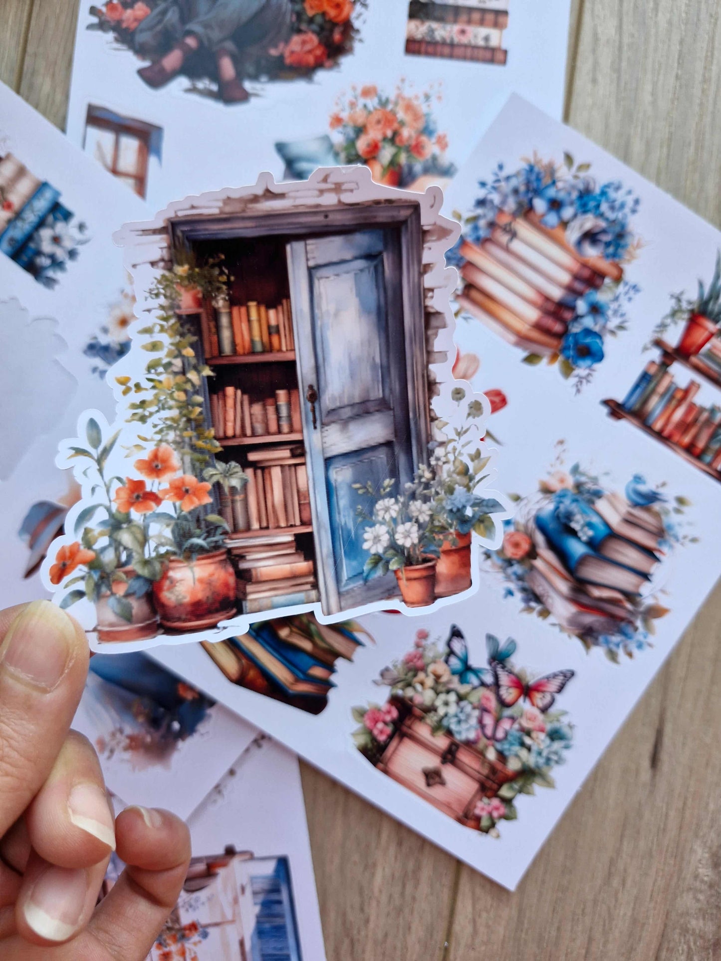 4 Sayfa 21 Adet Mavi Kitap Temalı Sticker Seti Kız Sticker Mavi Turuncu Kitap Kız Çiçek