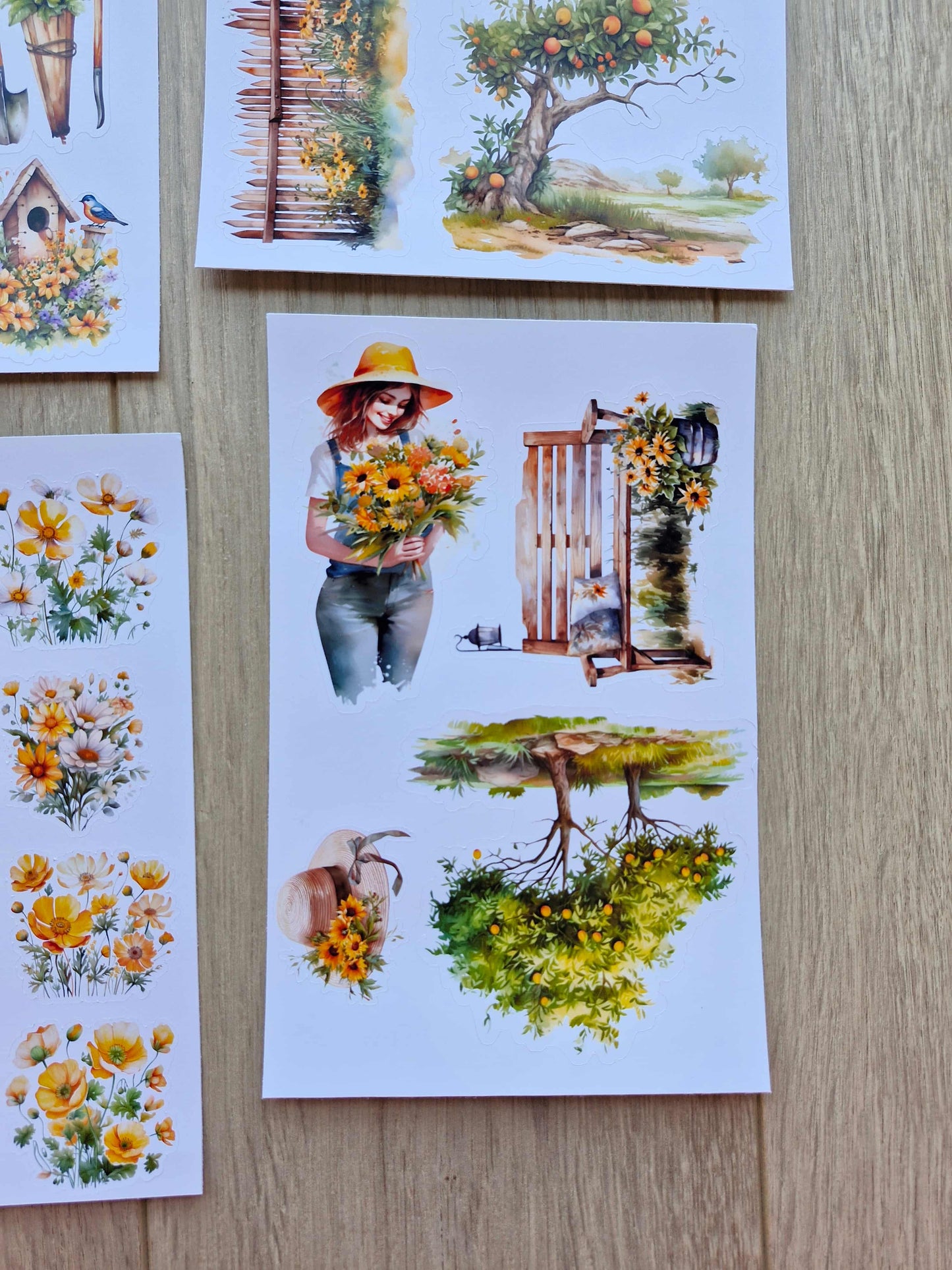 4 Sayfa 25 Adet Sarı Temalı Sticker Seti Ayçiçeği Kız Sticker Çiçek Ağaç Country