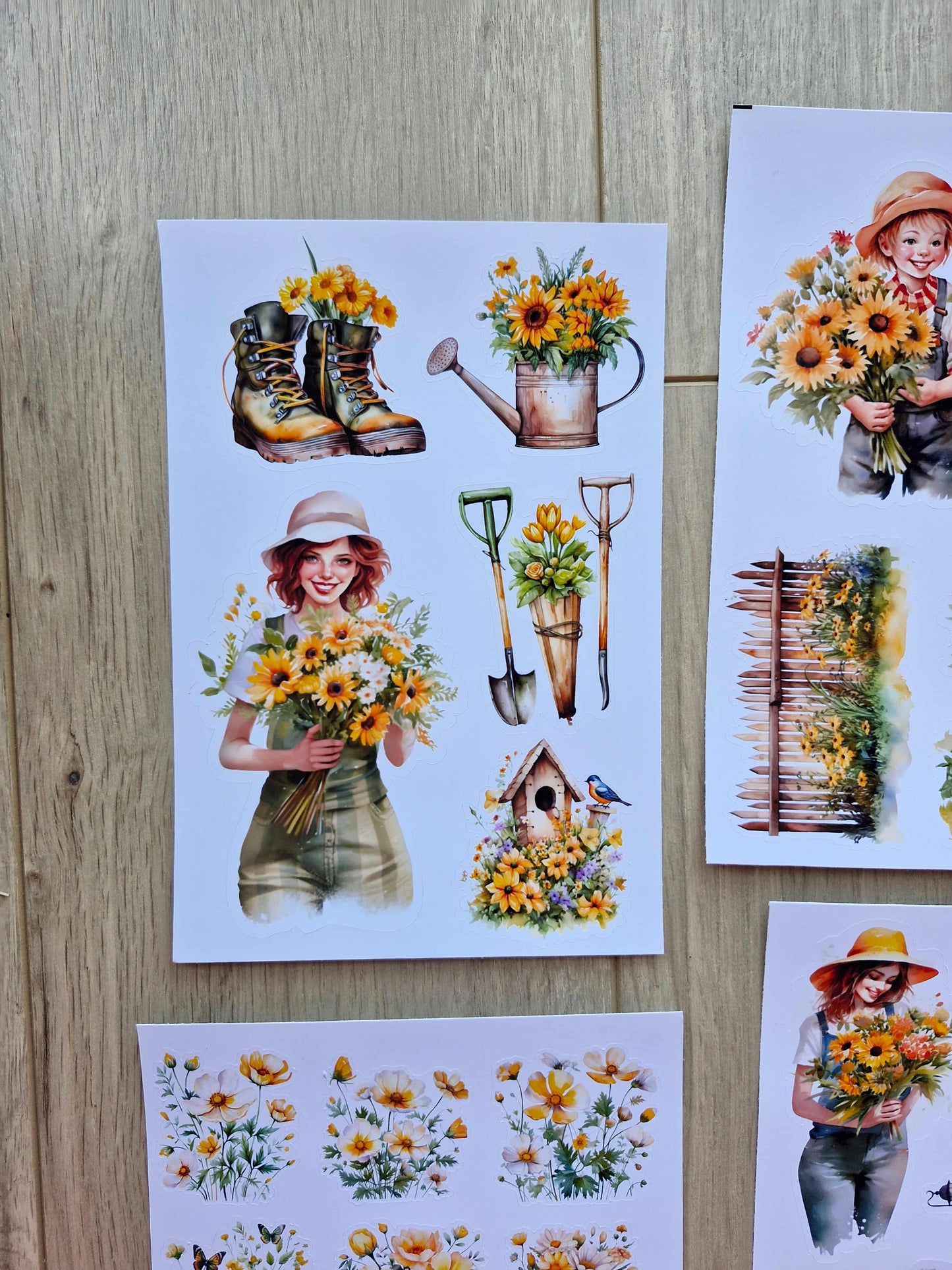 4 Sayfa 25 Adet Sarı Temalı Sticker Seti Ayçiçeği Kız Sticker Çiçek Ağaç Country