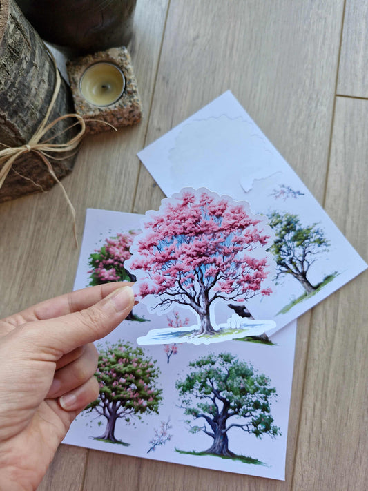 2 Sayfa 10 Adet Ağaç Temalı Sticker Seti Büyük Ağaç Sticker Vintage Sticker Sakura