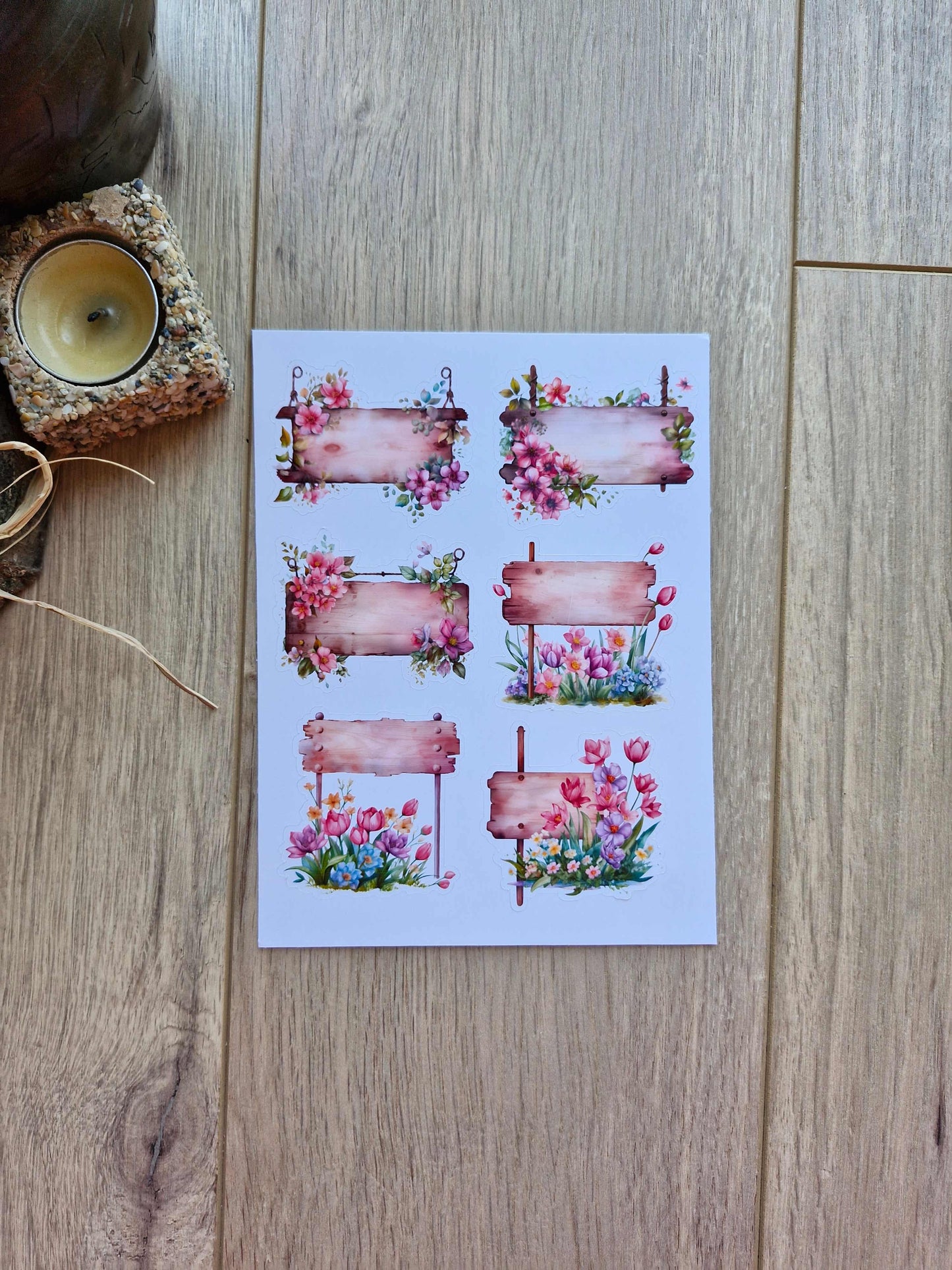 6 Adet Tabela Temalı Sticker Bullet Journal Scrapbook Laptop Sticker Çiçek Tabela Lale