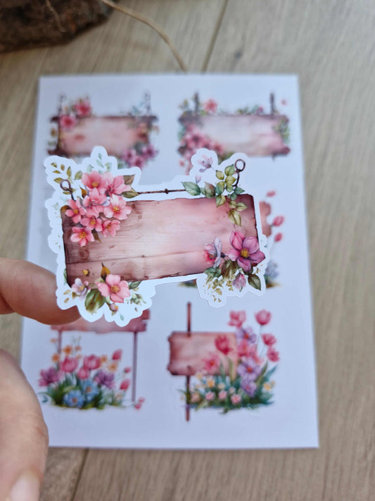 6 Adet Tabela Temalı Sticker Bullet Journal Scrapbook Laptop Sticker Çiçek Tabela Lale