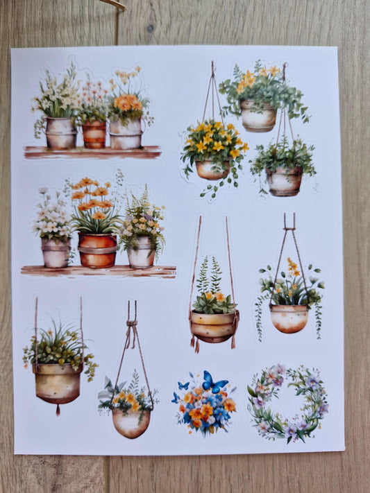 9 Adet Saksı Temalı Sticker Bullet Journal Scrapbook Laptop Sticker Çiçek Bitki