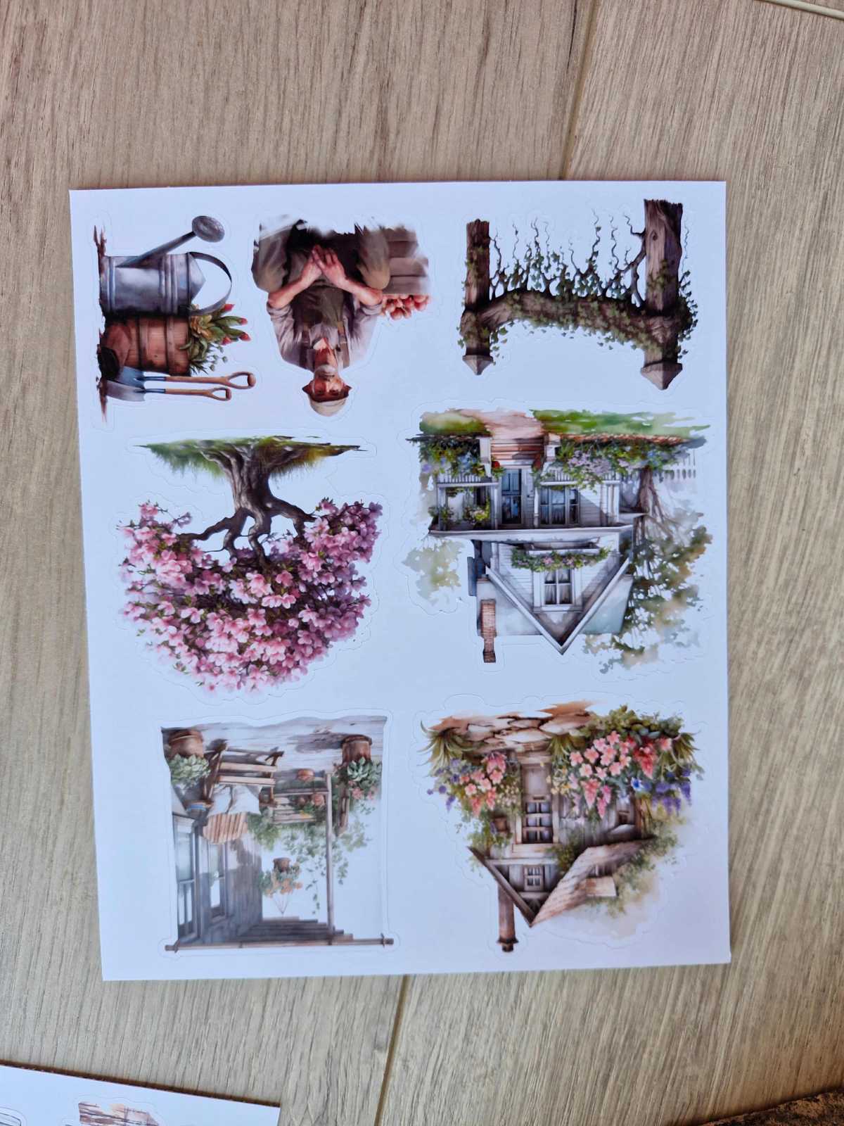 2 Sayfa 13 adet Country Temalı Sticker Çiçek Ev Köy Saksı Çiftlik Sticker Vintage Sticker