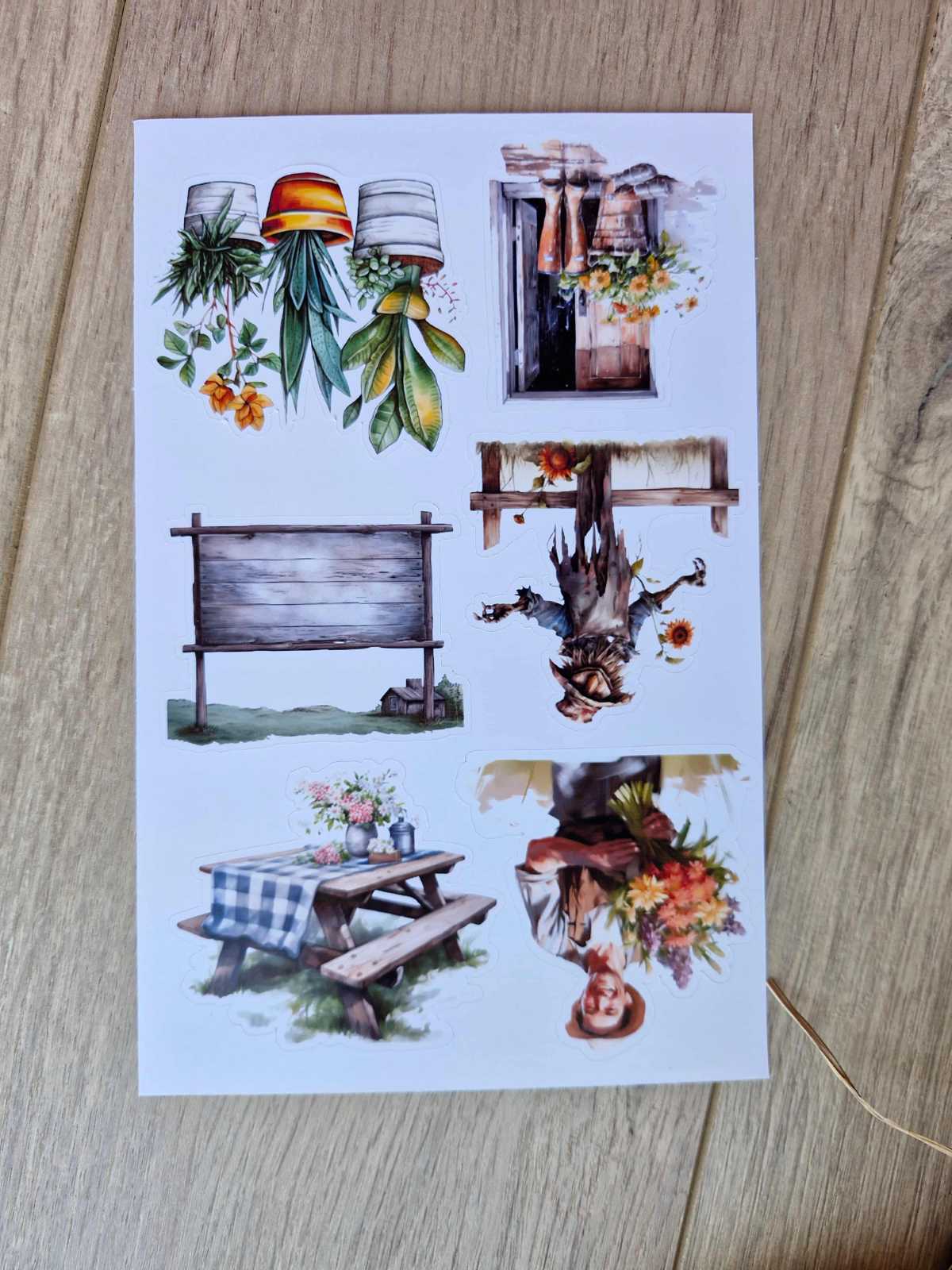 2 Sayfa 13 adet Country Temalı Sticker Çiçek Ev Köy Saksı Çiftlik Sticker Vintage Sticker