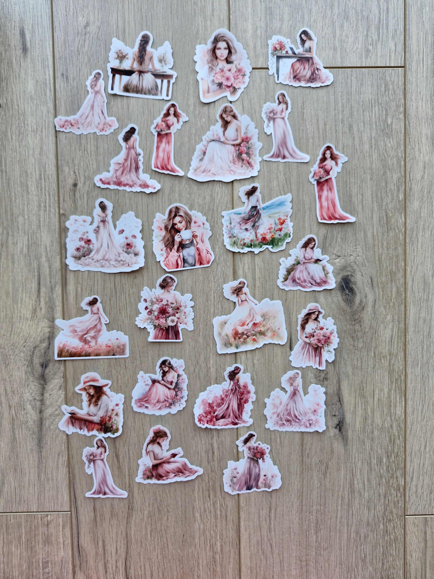 24 Adet Şeffaf Kız Sticker Seti Bullet Journal Scrapbook Laptop Sticker Pembe Çiçek
