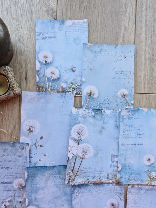 12 Adet Mavi Karahindibağı Temalı Scrapbook Kağıt Seti Bullet Journal Dekupaj Kağıdı Dandelion