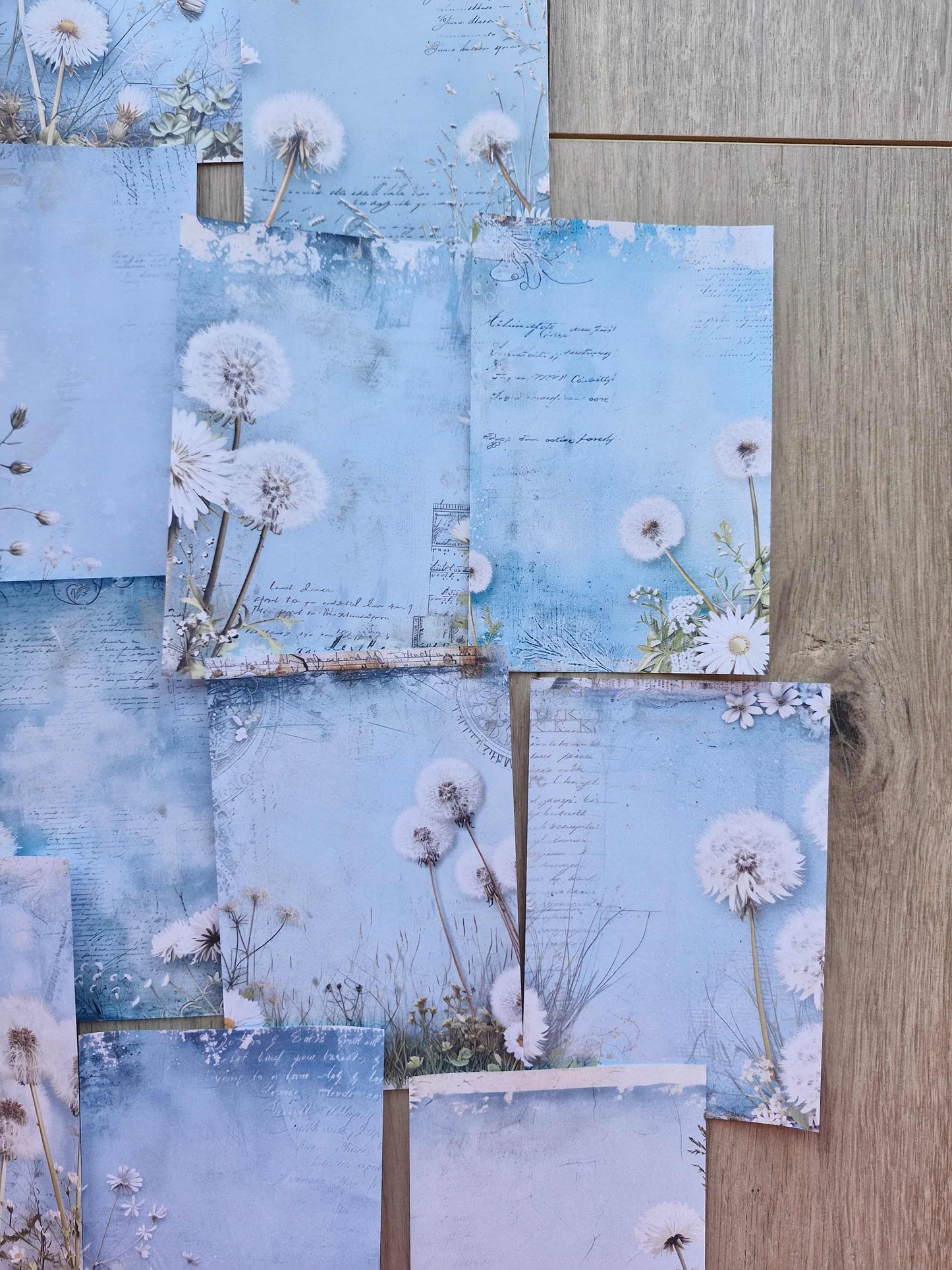 12 Adet Mavi Karahindibağı Temalı Scrapbook Kağıt Seti Bullet Journal Dekupaj Kağıdı Dandelion
