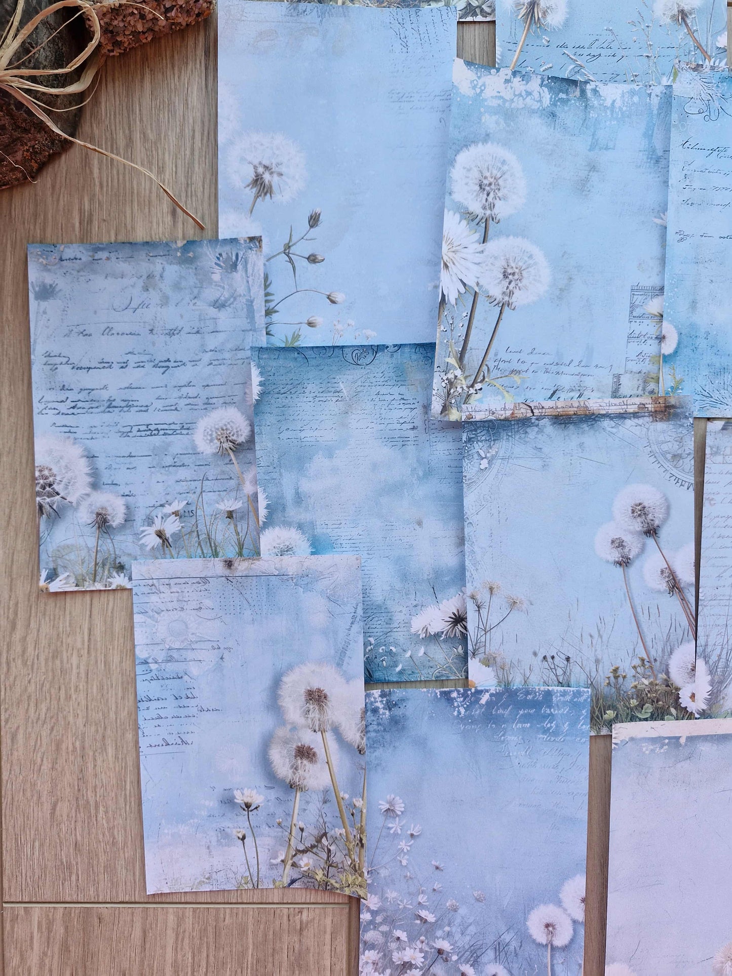 12 Adet Mavi Karahindibağı Temalı Scrapbook Kağıt Seti Bullet Journal Dekupaj Kağıdı Dandelion