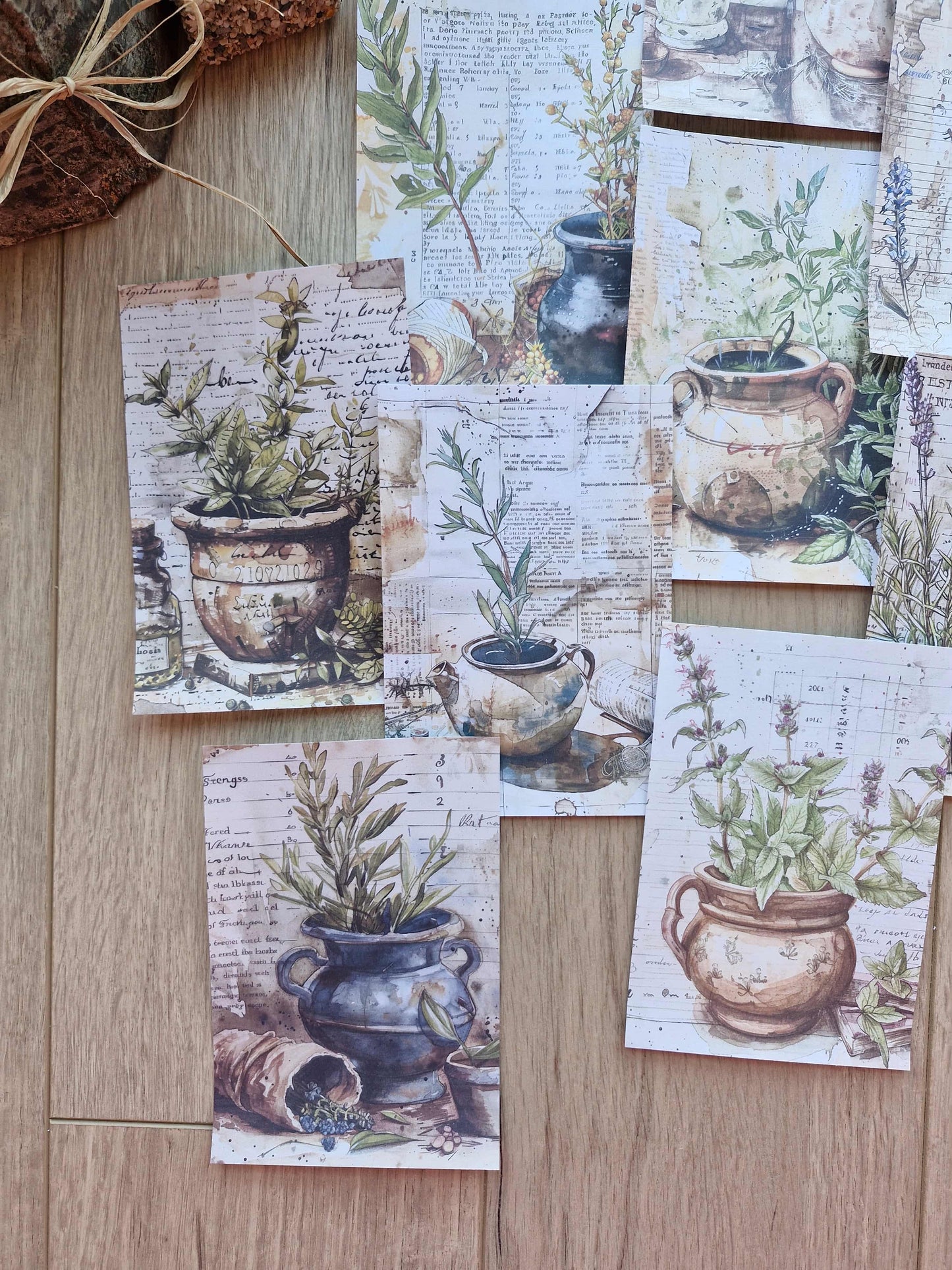 10 Adet Eskitme Saksı Temalı Scrapbook Kağıt Seti Bullet Journal Dekupaj Kağıdı Bitki Yeşil