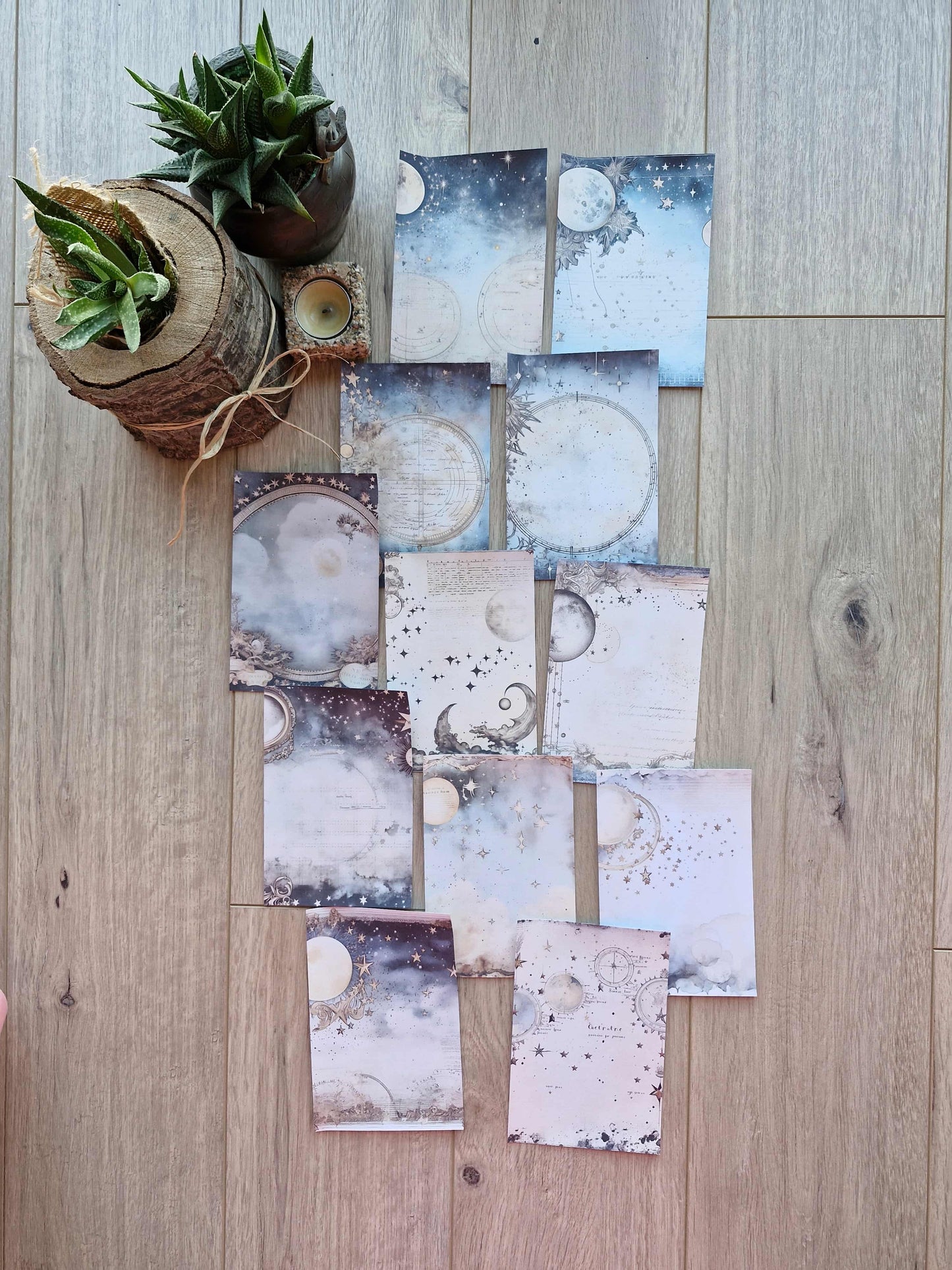 12 Adet Astrolojik Ay Temalı Scrapbook Kağıt Seti Bullet Journal Dekupaj Kağıdı Gotik Kız Gece