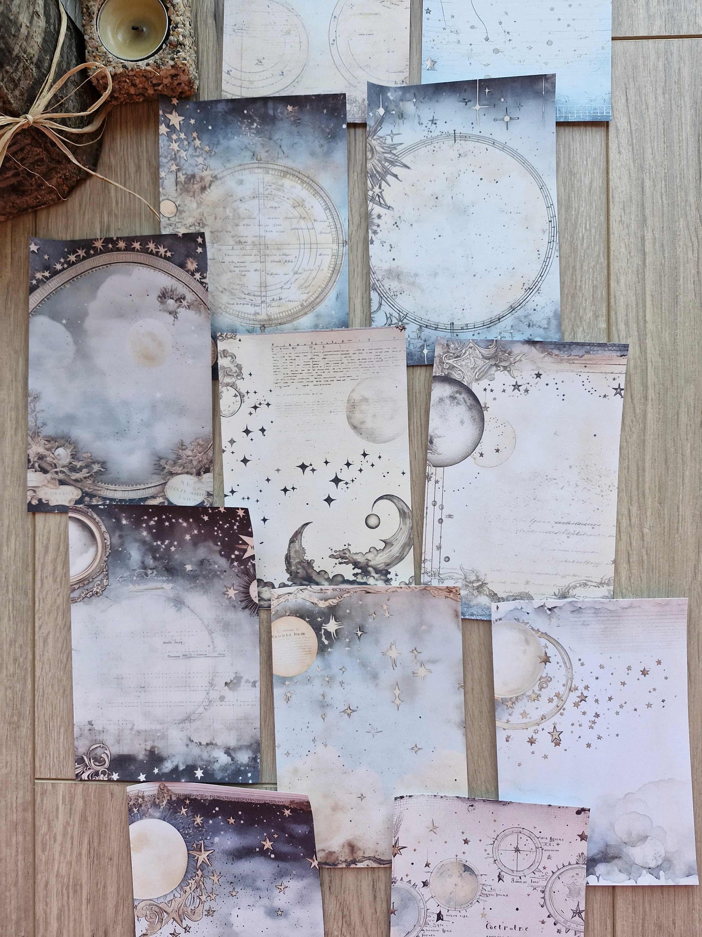 12 Adet Astrolojik Ay Temalı Scrapbook Kağıt Seti Bullet Journal Dekupaj Kağıdı Gotik Kız Gece