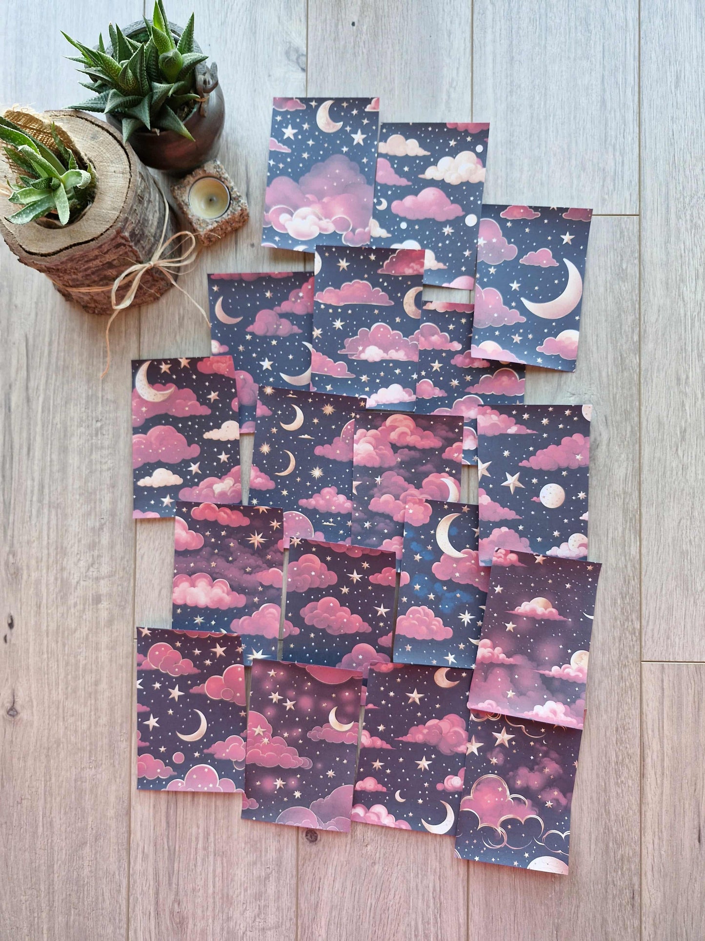 18 Adet Kırmızı Bulut Temalı Scrapbook Kağıt Seti Bullet Journal Dekupaj Kağıdı