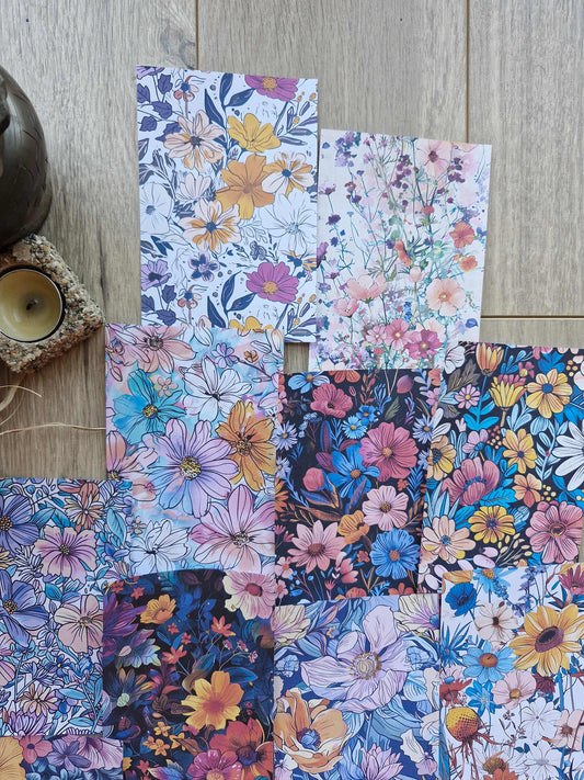 15 Adet Renkli Çiçek Temalı Scrapbook Kağıt Seti Bullet Journal Dekupaj Kağıdı