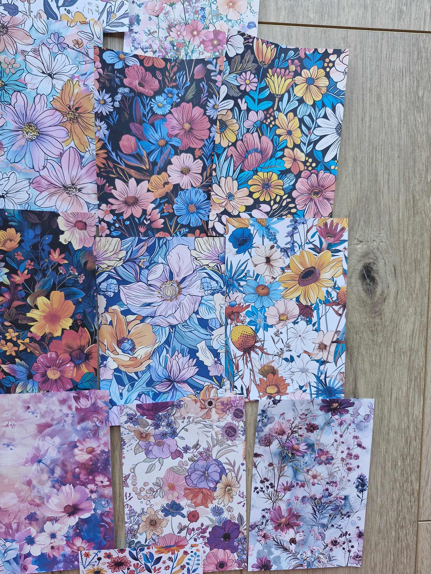 15 Adet Renkli Çiçek Temalı Scrapbook Kağıt Seti Bullet Journal Dekupaj Kağıdı