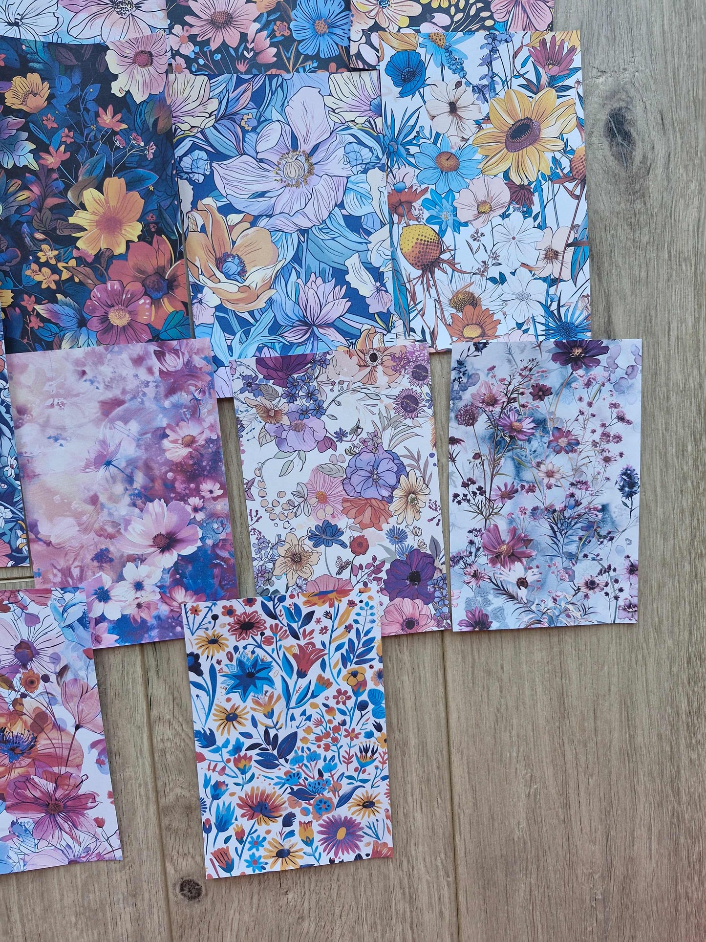15 Adet Renkli Çiçek Temalı Scrapbook Kağıt Seti Bullet Journal Dekupaj Kağıdı