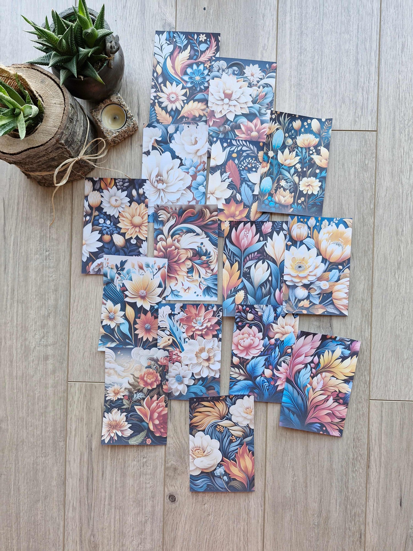 15 Adet Siyah Renkli Çiçek Temalı Scrapbook Kağıt Seti Bullet Journal Dekupaj Kağıdı