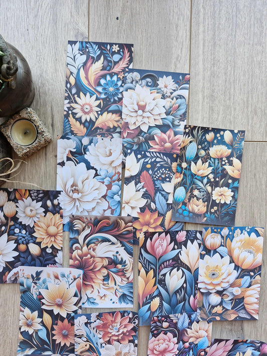 15 Adet Siyah Renkli Çiçek Temalı Scrapbook Kağıt Seti Bullet Journal Dekupaj Kağıdı