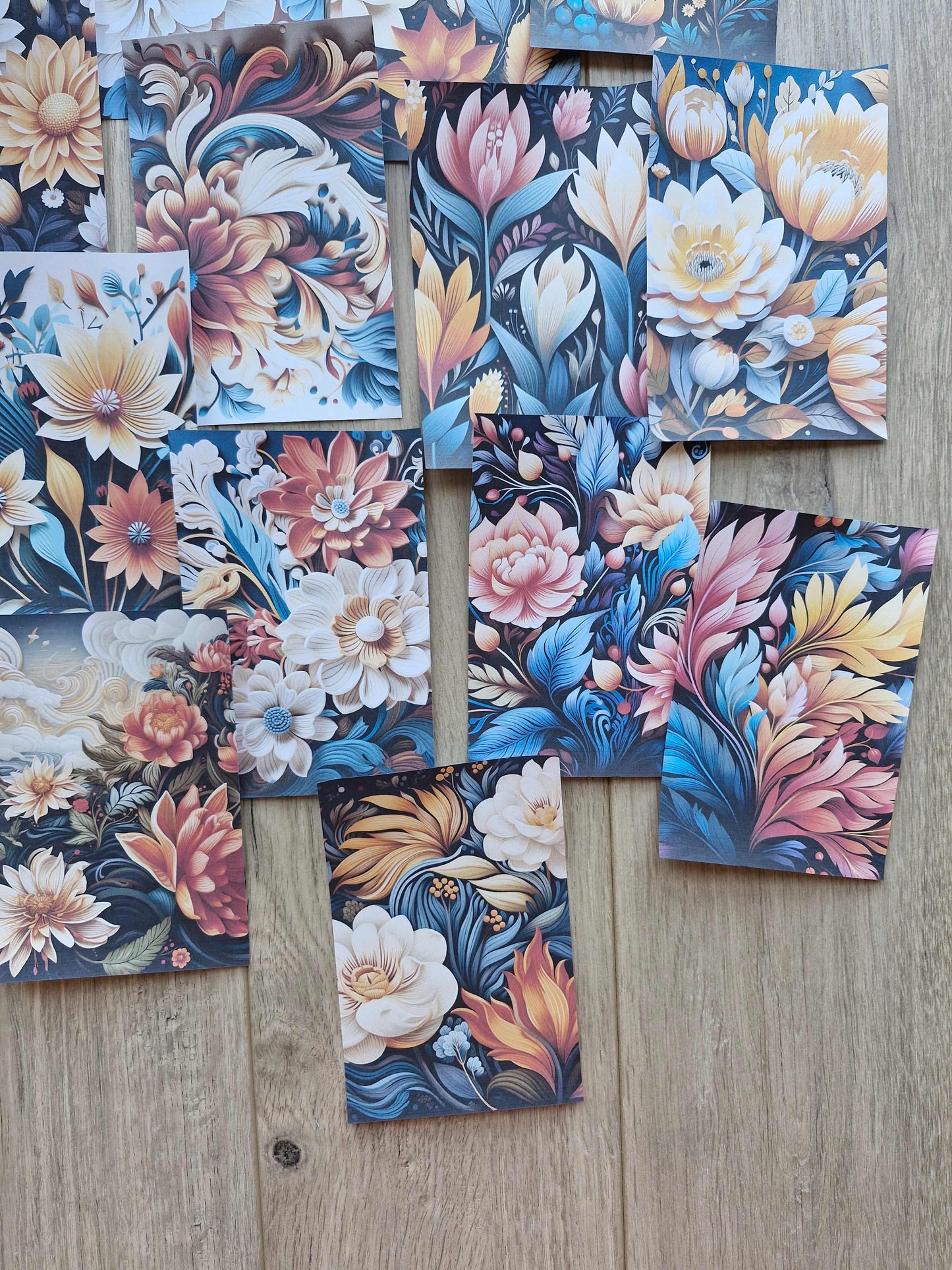 15 Adet Siyah Renkli Çiçek Temalı Scrapbook Kağıt Seti Bullet Journal Dekupaj Kağıdı