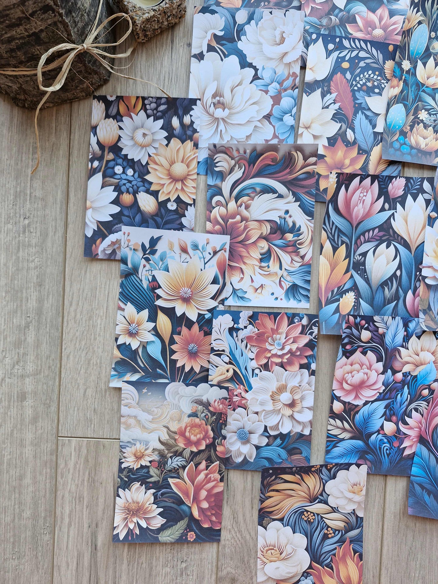 15 Adet Siyah Renkli Çiçek Temalı Scrapbook Kağıt Seti Bullet Journal Dekupaj Kağıdı