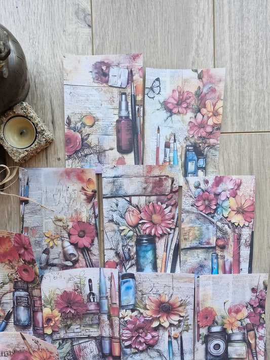 15 Adet Artistik Resim Temalı Scrapbook Kağıt Seti Bullet Journal Dekupaj Kağıdı Ressam