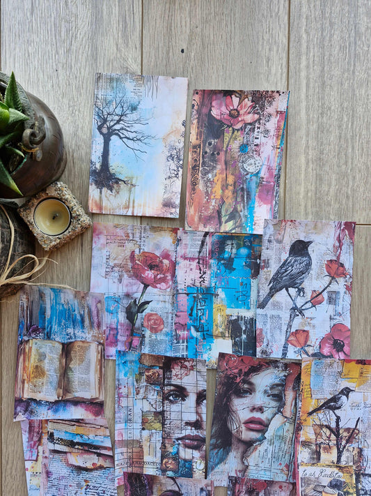 15 Adet Artistik Kolaj Temalı Scrapbook Kağıt Seti Bullet Journal Dekupaj Kağıdı Renkli