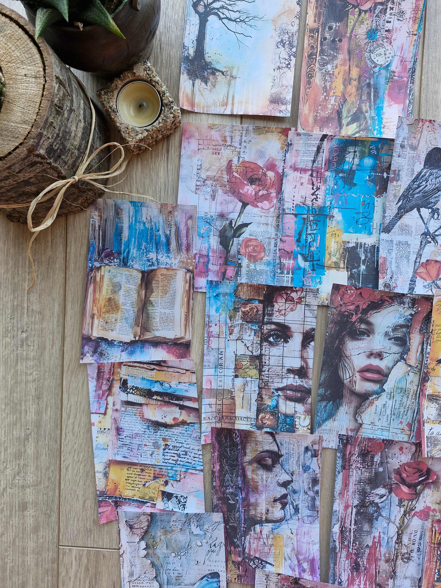 15 Adet Artistik Kolaj Temalı Scrapbook Kağıt Seti Bullet Journal Dekupaj Kağıdı Renkli