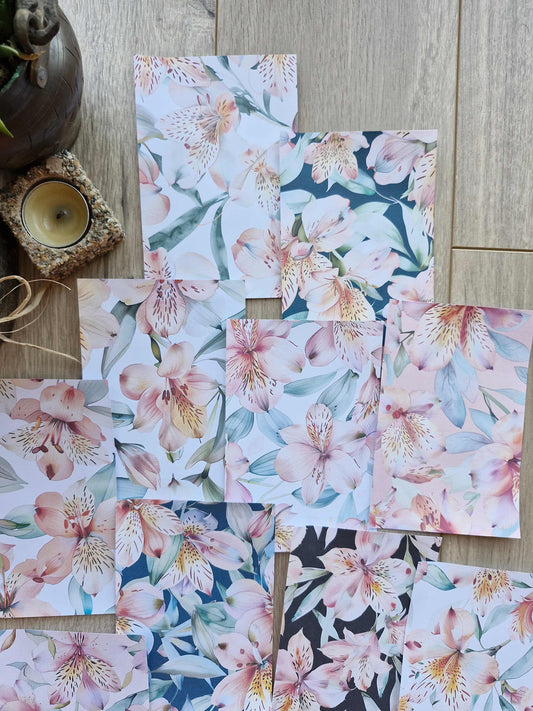 15 Adet Eskitme Vintage Lilyum Temalı Scrapbook Kağıt Seti Bullet Journal Dekupaj Kağıdı Çiçek