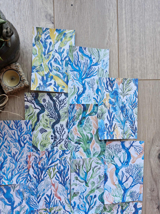 15 Adet Abstract Yosun Temalı Scrapbook Kağıt Seti Bullet Journal Dekupaj Kağıdı Mavi Yeşil