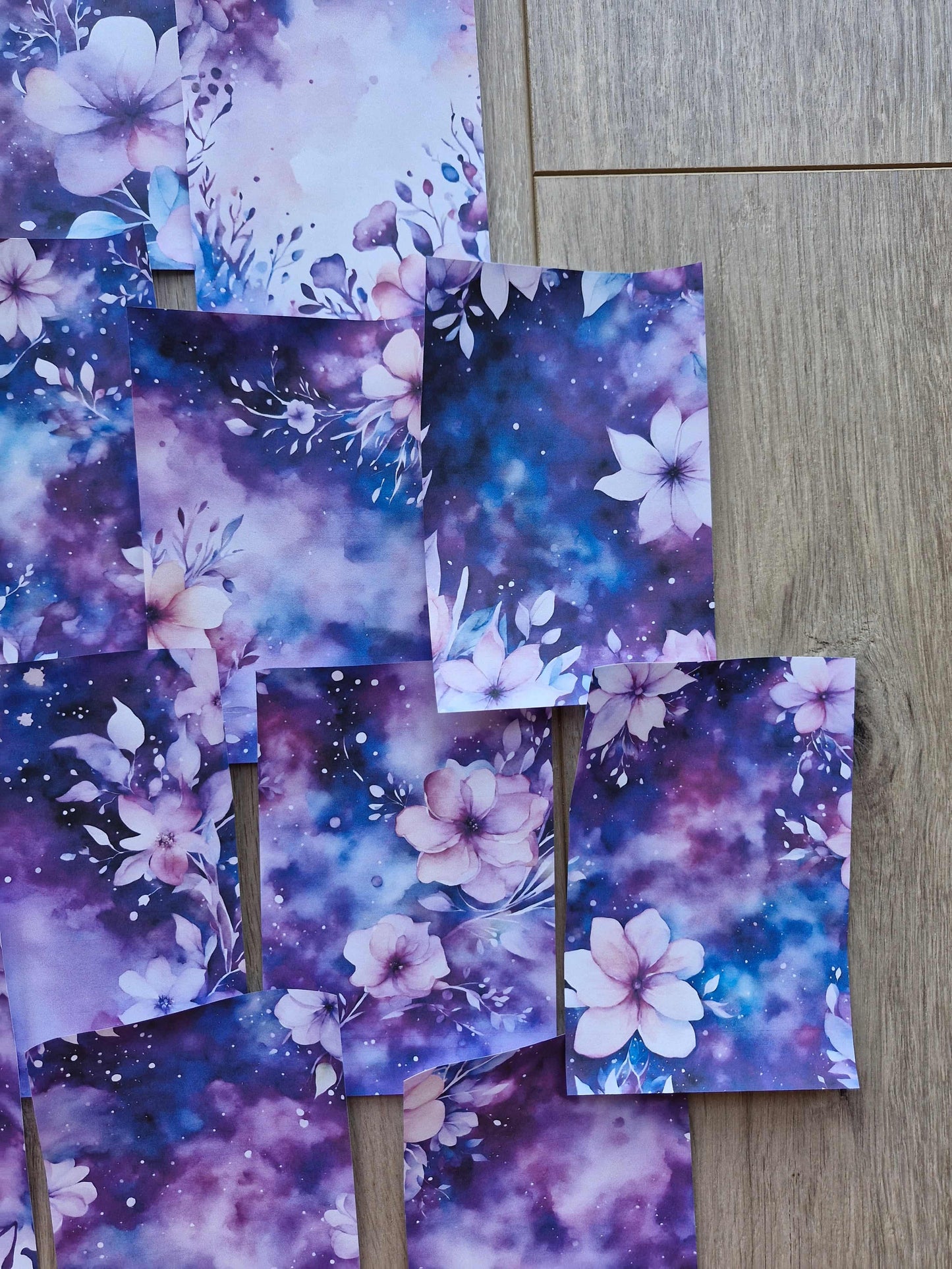 12 Adet Eskitme Vintage Mor Çiçek Temalı Scrapbook Kağıt Seti Bullet Journal Dekupaj Kağıdı