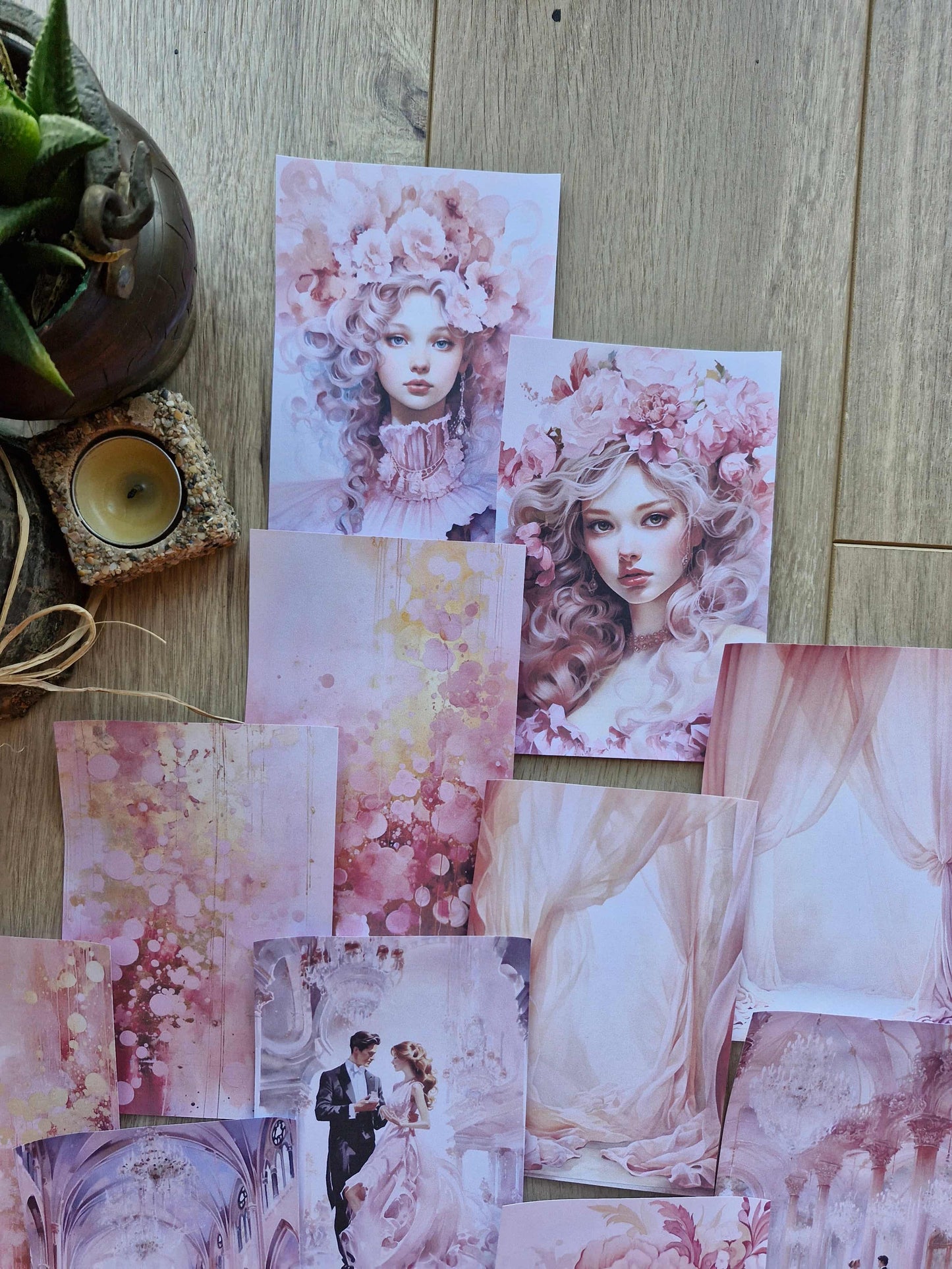 38 Adet Pembe Scrapbook Kağıt Seti Leydi Elibse Balo Temalı Bullet Journal Dekupaj Kağıdı