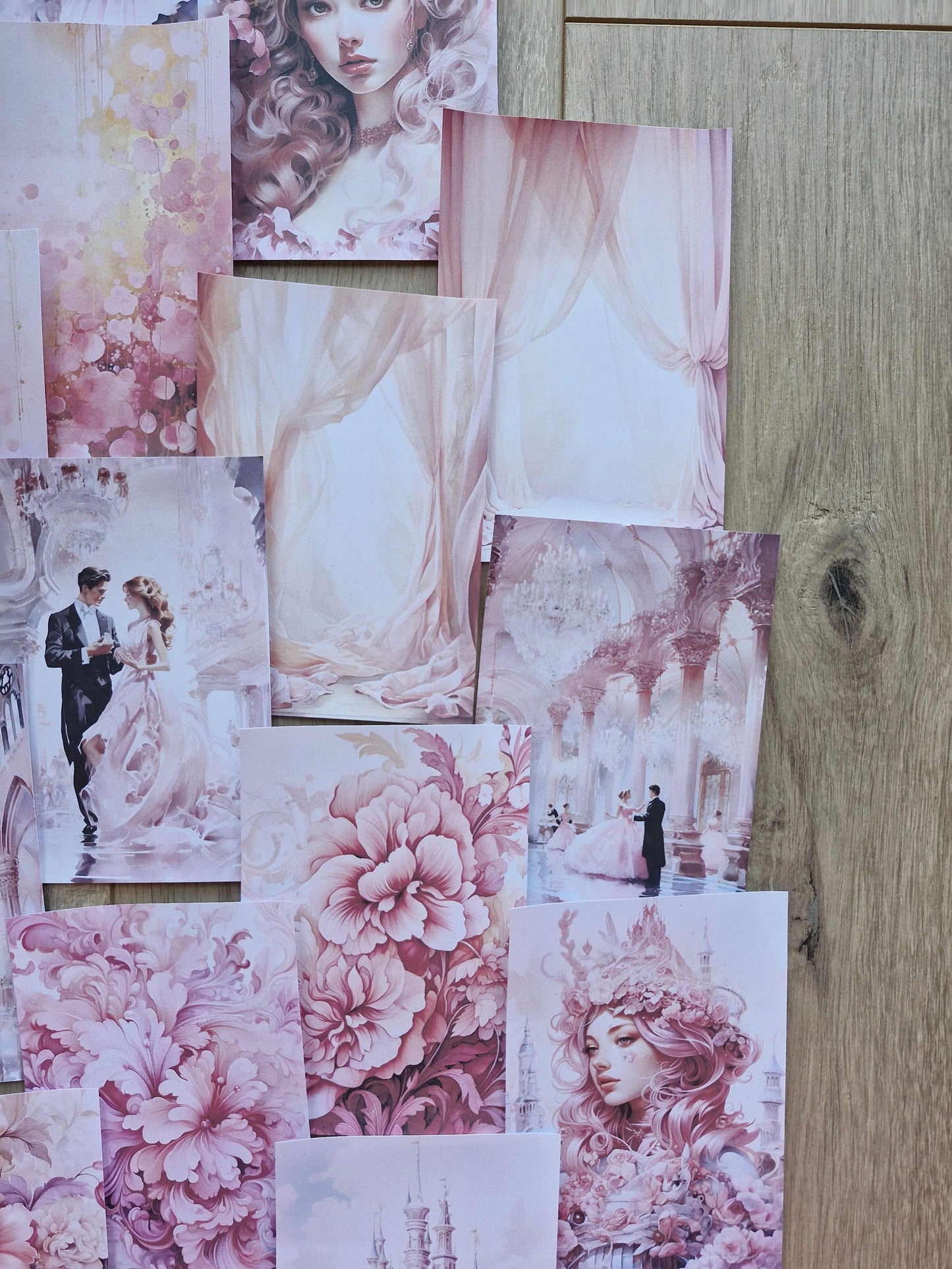 38 Adet Pembe Scrapbook Kağıt Seti Leydi Elibse Balo Temalı Bullet Journal Dekupaj Kağıdı