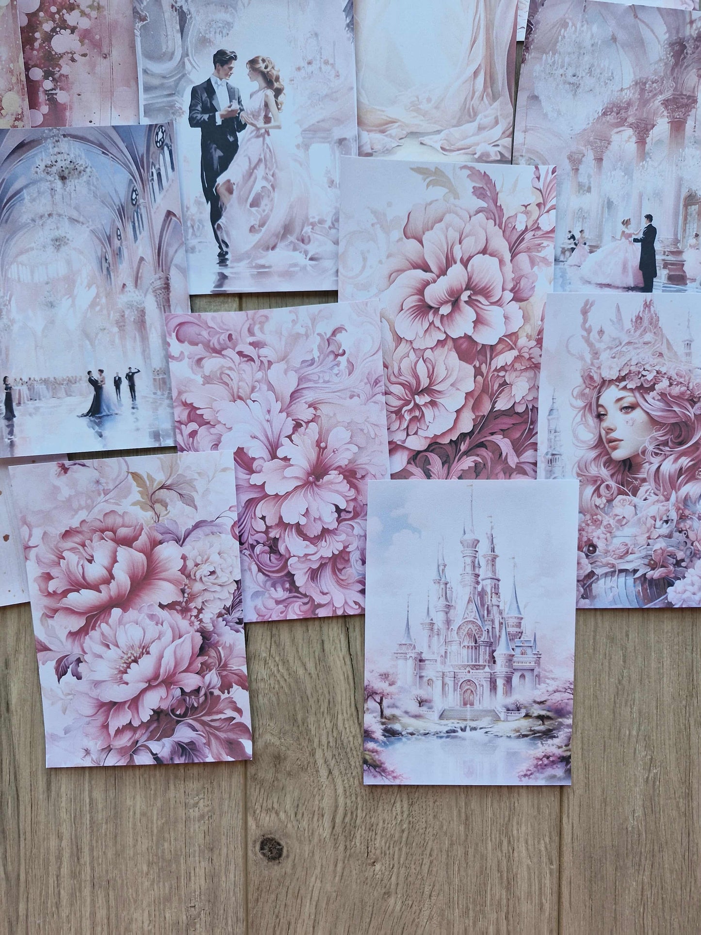 38 Adet Pembe Scrapbook Kağıt Seti Leydi Elibse Balo Temalı Bullet Journal Dekupaj Kağıdı