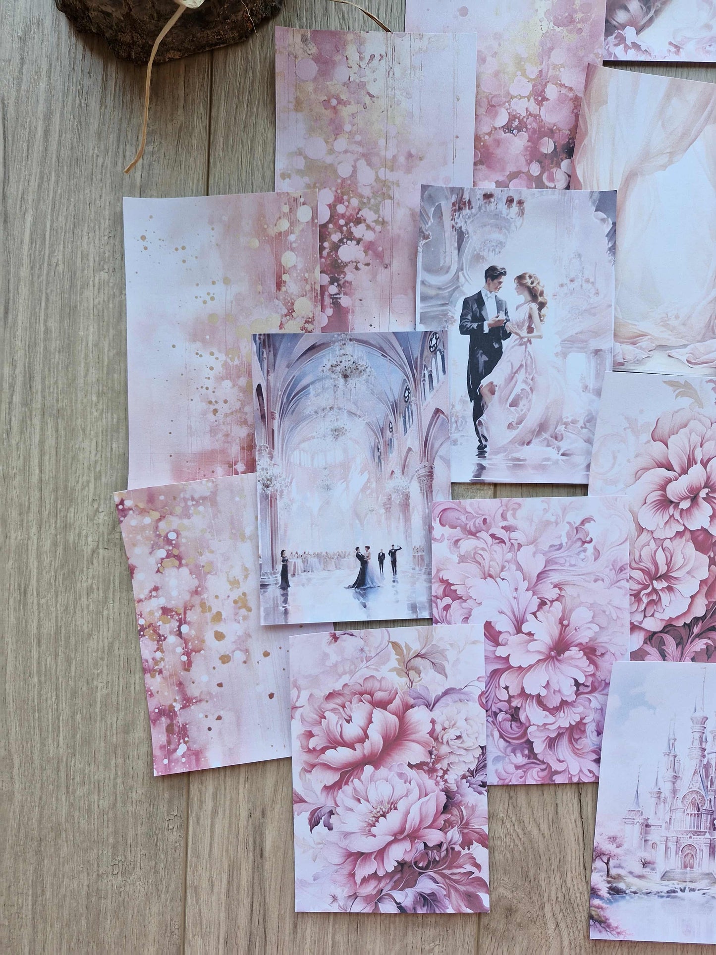 38 Adet Pembe Scrapbook Kağıt Seti Leydi Elibse Balo Temalı Bullet Journal Dekupaj Kağıdı