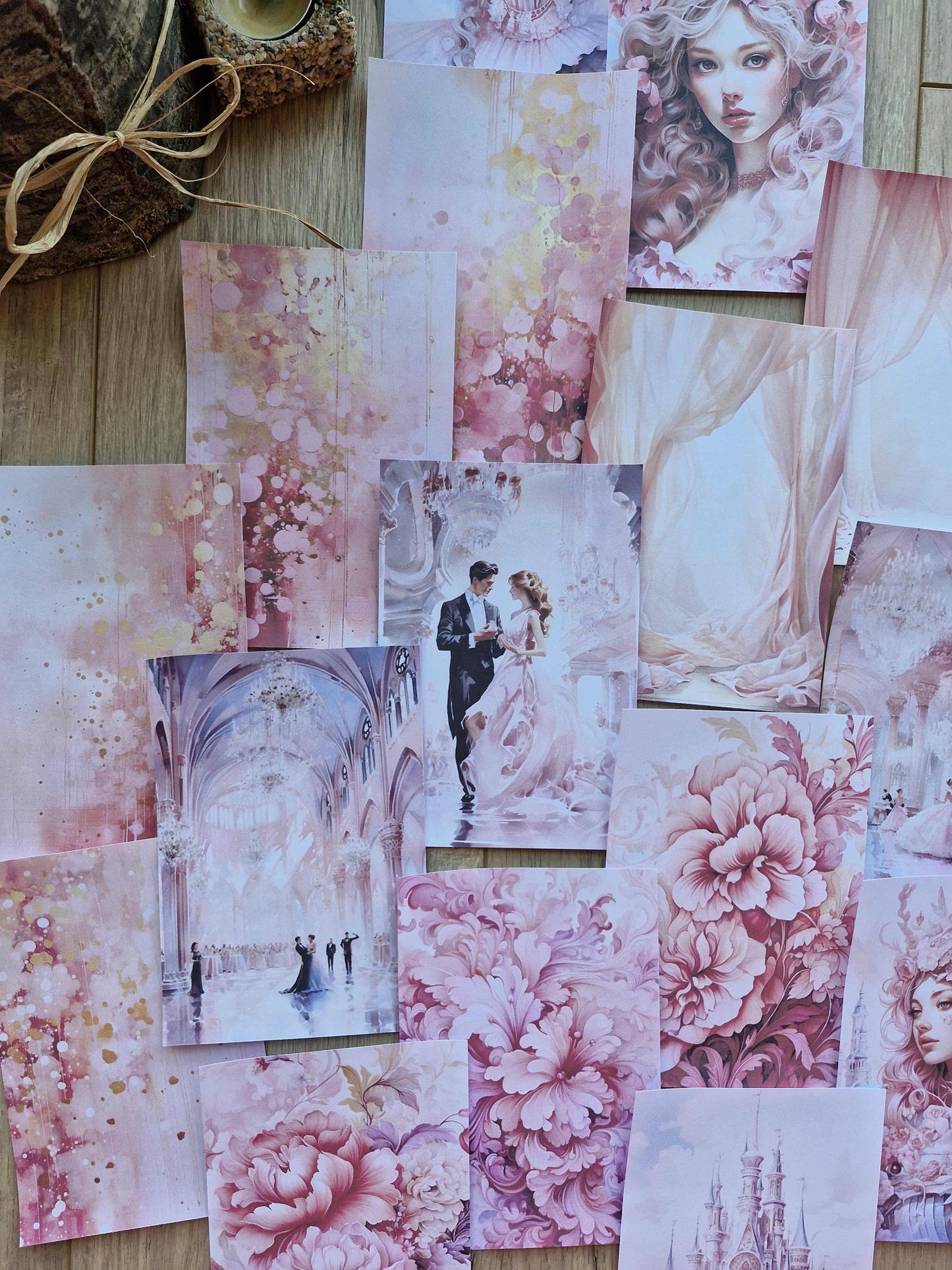 38 Adet Pembe Scrapbook Kağıt Seti Leydi Elibse Balo Temalı Bullet Journal Dekupaj Kağıdı