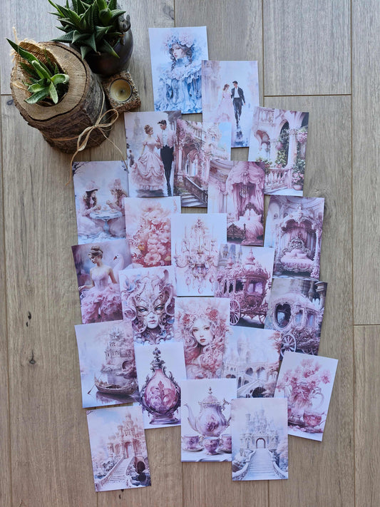 38 Adet Pembe Scrapbook Kağıt Seti Leydi Elibse Balo Temalı Bullet Journal Dekupaj Kağıdı